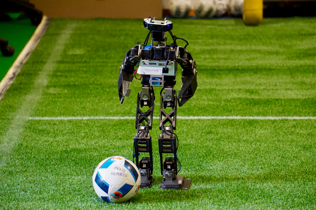 Robot Dagonet of RoboCup team Bold Hearts playing football